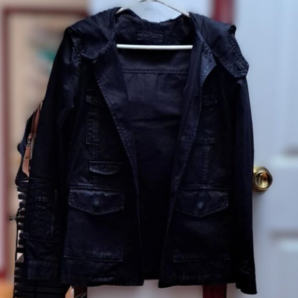 New Black Military-style Field Denim Jacket Fabric in Japan Made in Korea - Picture 3 of 4